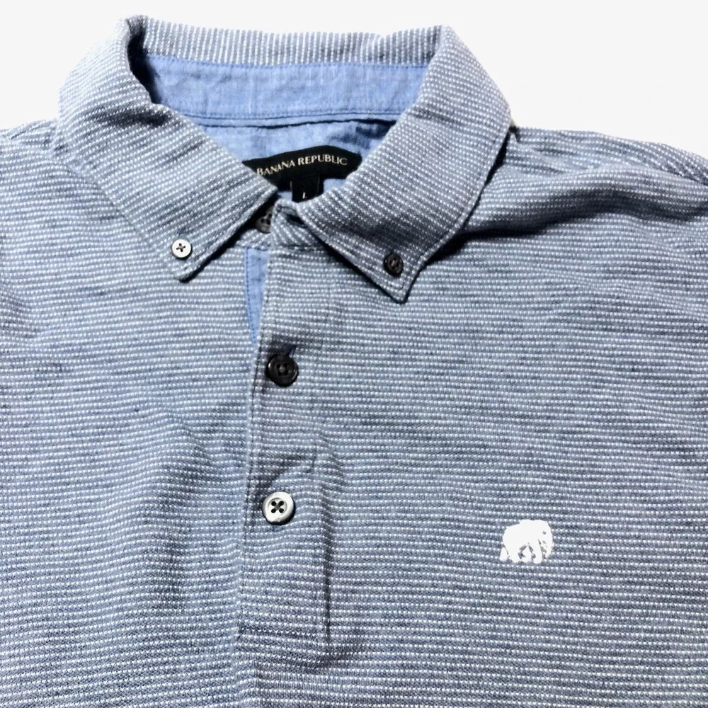 Banana Republic Mens L Polo Shirt Blue Heather Stripe Elephant Logo 184663-02